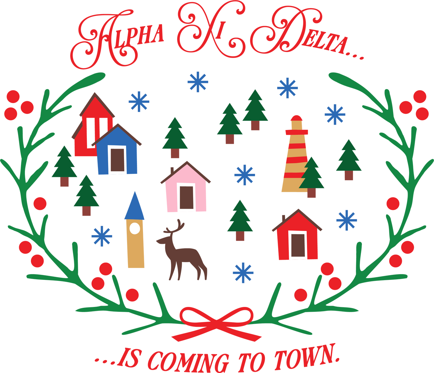 Alpha Xi Delta Christmas Village Cropped Hoodie