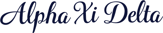 Alpha Xi Delta logo in navy blue on a white background