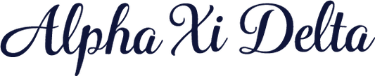 Alpha Xi Delta logo in navy blue on a white background