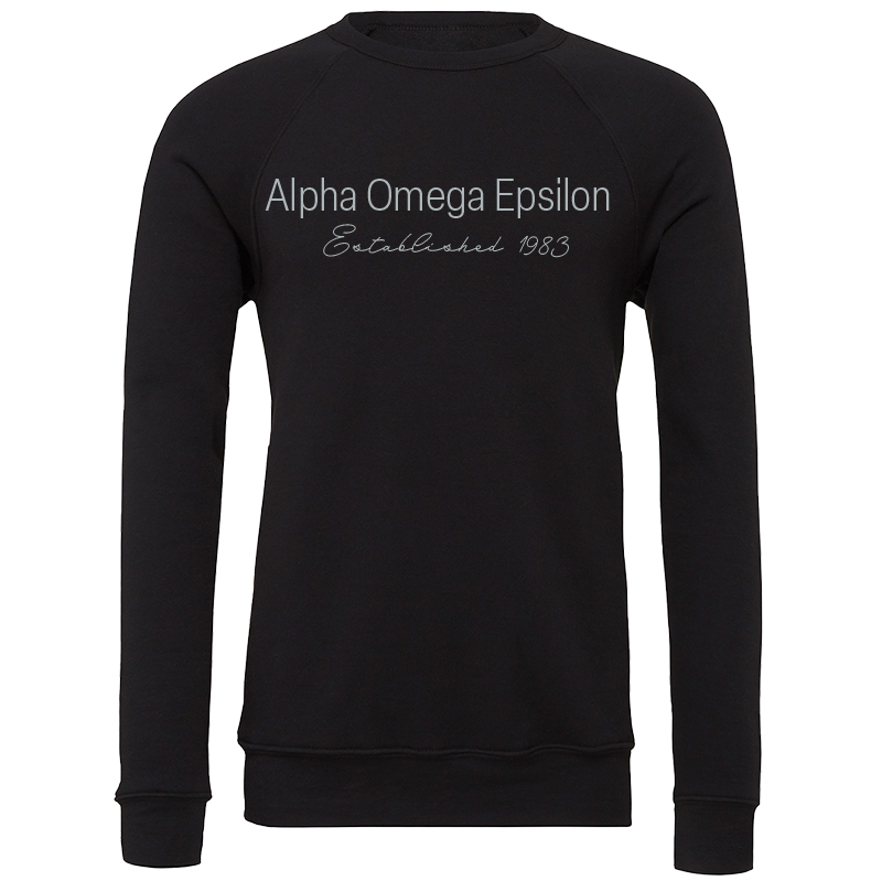 Alpha Omega Epsilon Embroidered Printed Name Crewneck Sweatshirts