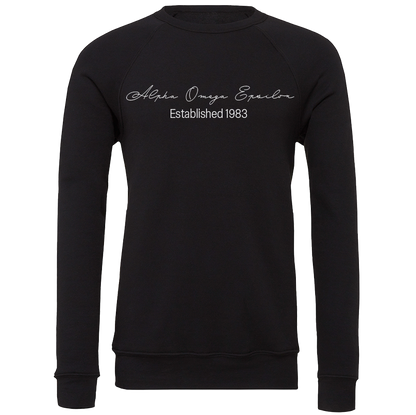 Alpha Omega Epsilon Embroidered Scripted Name Crewneck Sweatshirts