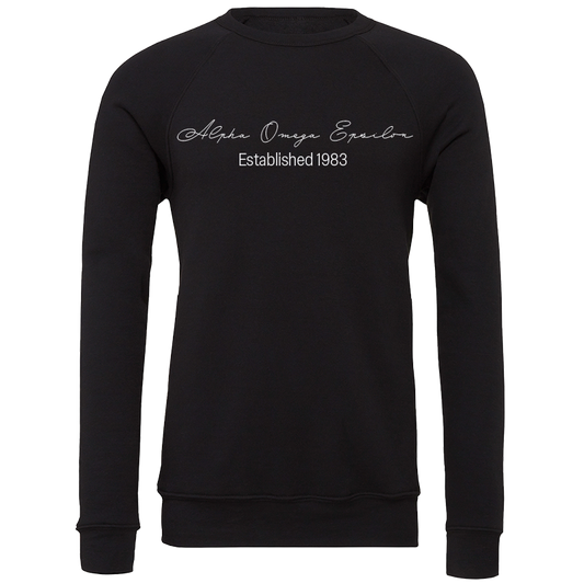 Alpha Omega Epsilon Embroidered Scripted Name Crewneck Sweatshirts