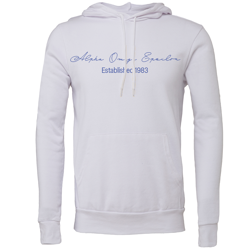 Alpha Omega Epsilon Embroidered Scripted Name Hooded Sweatshirts