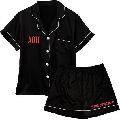 Alpha Omicron Pi Embroidered Ladies' Pajama Sets