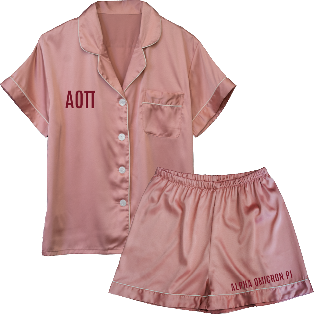 Alpha Omicron Pi Embroidered Ladies' Pajama Sets