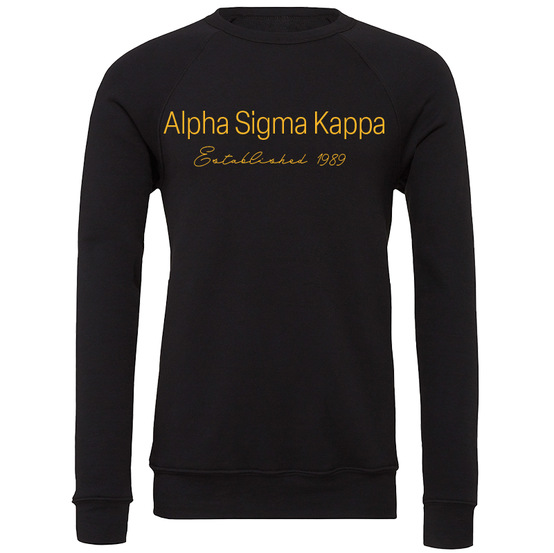 Alpha Sigma Kappa Embroidered Scripted Name Crewneck Sweatshirts