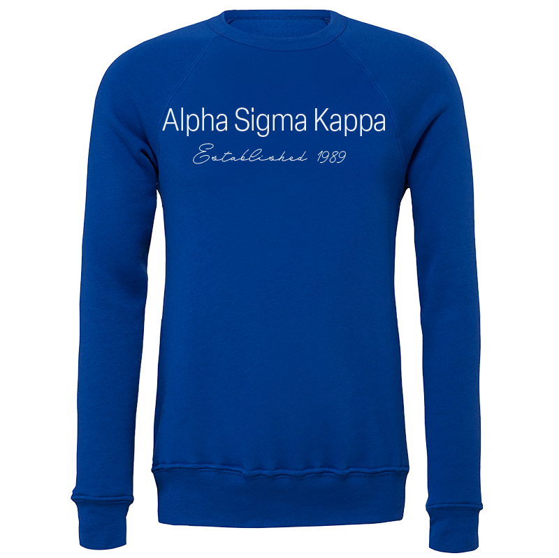 Alpha Sigma Kappa Embroidered Scripted Name Crewneck Sweatshirts