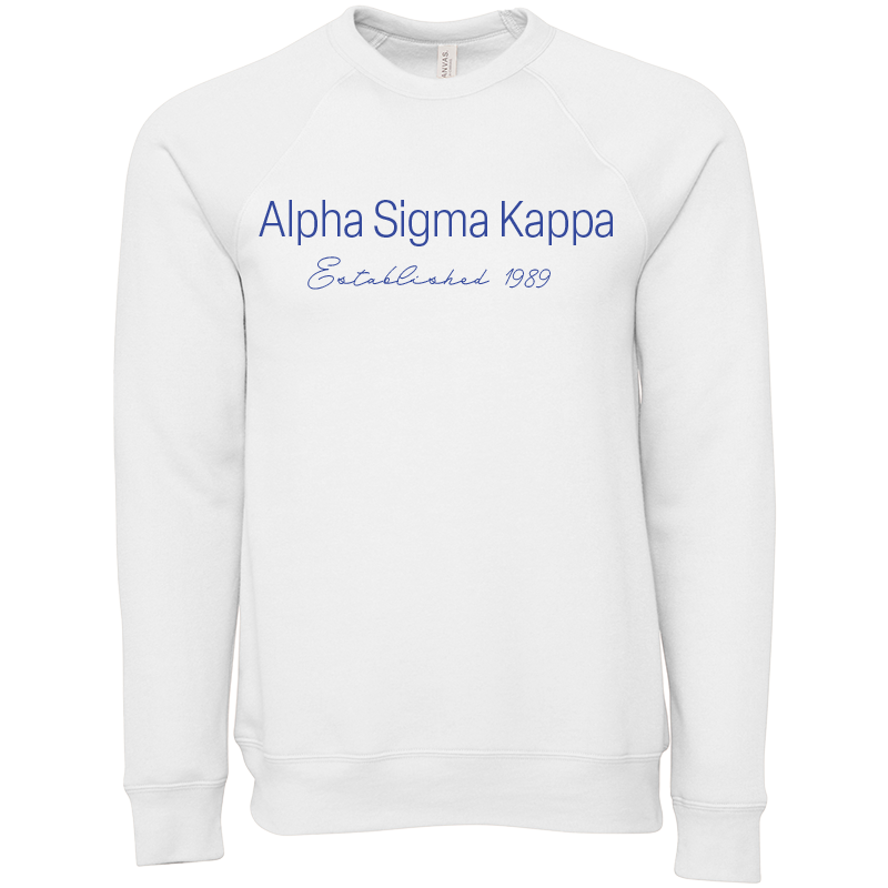 Alpha Sigma Kappa Embroidered Scripted Name Crewneck Sweatshirts
