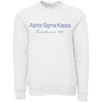 Alpha Sigma Kappa Embroidered Scripted Name Crewneck Sweatshirts