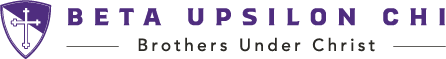 Beta Upsilon Chi logo with text 'Brothers Under Christ' on a white background