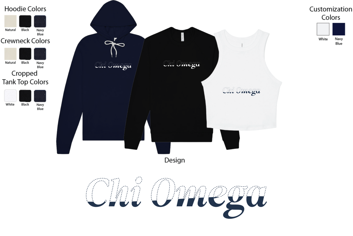 Chi Omega Stitched Outline Hoodies