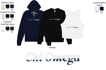 Chi Omega Stitched Outline Crewnecks