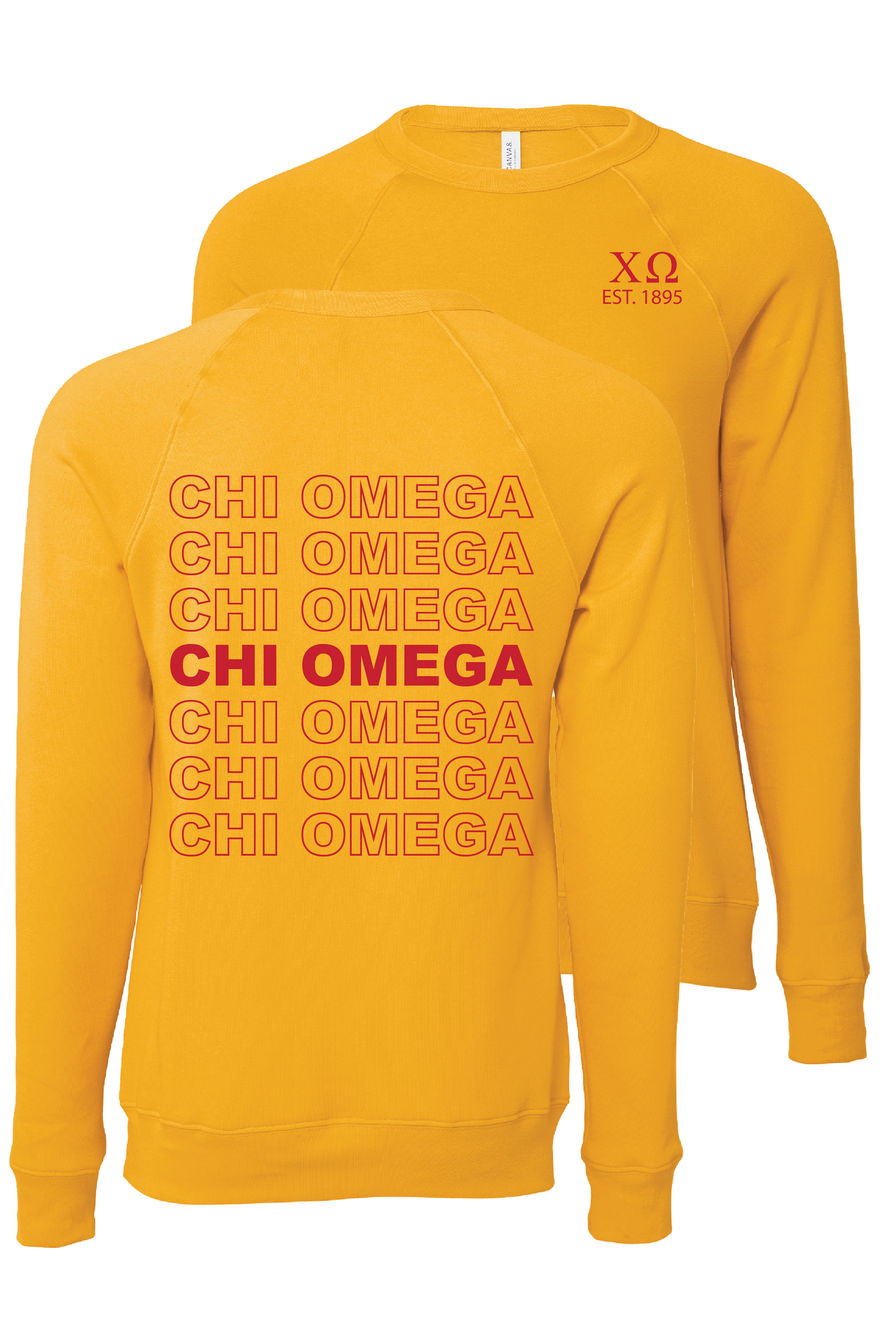 Chi Omega Repeating Name Crewneck Sweatshirts
