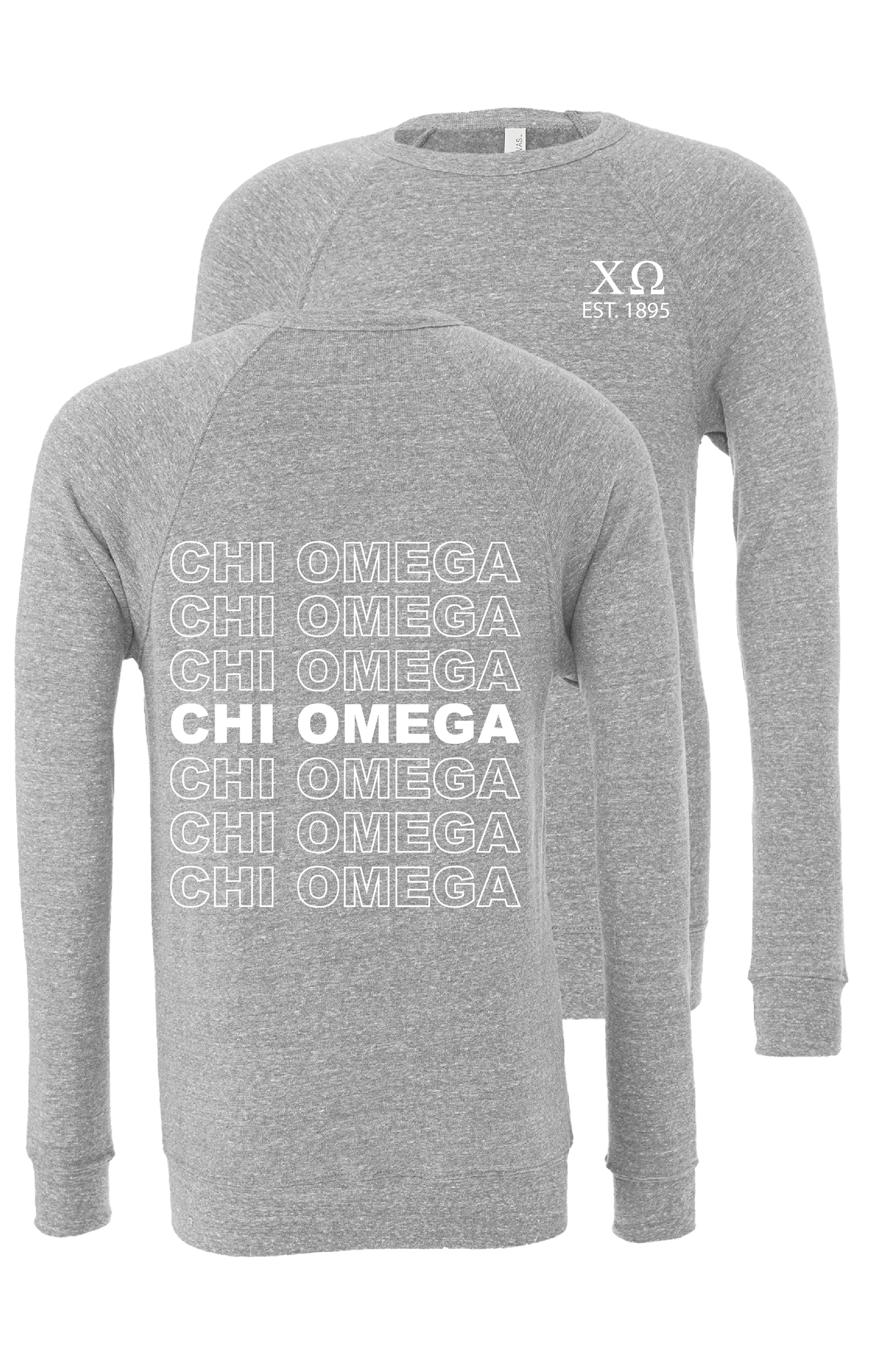 Chi Omega Repeating Name Crewneck Sweatshirts