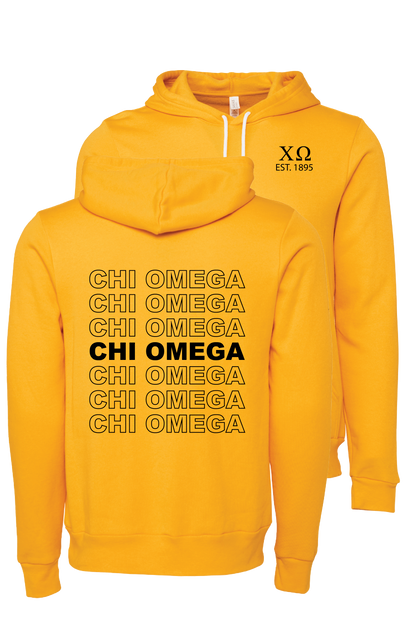 Chi Omega Repeating Name Hooded Sweatshirts