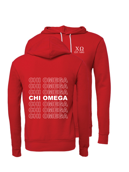 Chi Omega Repeating Name Hooded Sweatshirts