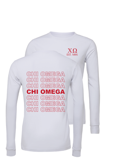 Chi Omega Repeating Name Long Sleeve T-Shirts