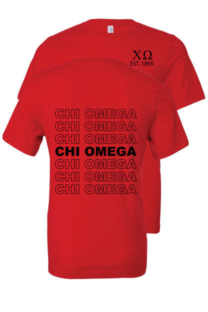 Chi Omega Repeating Name Short Sleeve T-Shirts