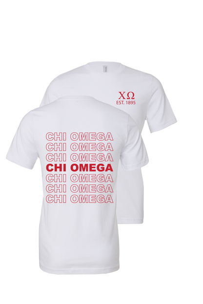 Chi Omega Repeating Name Short Sleeve T-Shirts