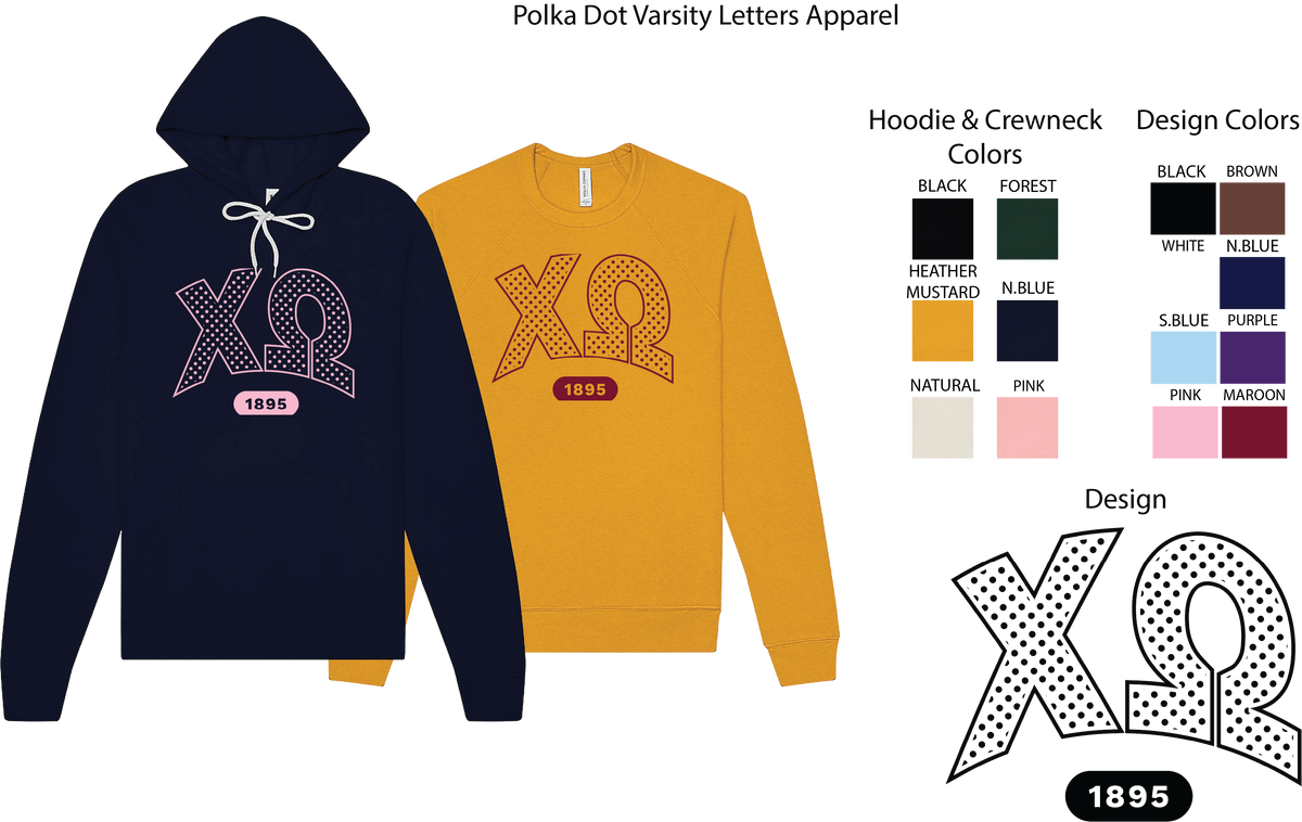 Chi Omega Varsity Polka Dot Crewneck