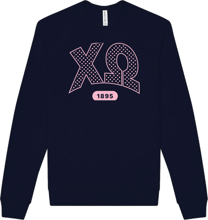Chi Omega Varsity Polka Dot Crewneck
