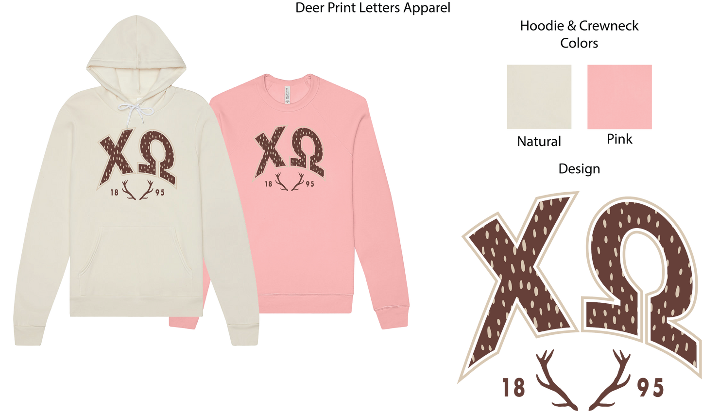 Chi Omega Fawn Print Varsity Hoodie