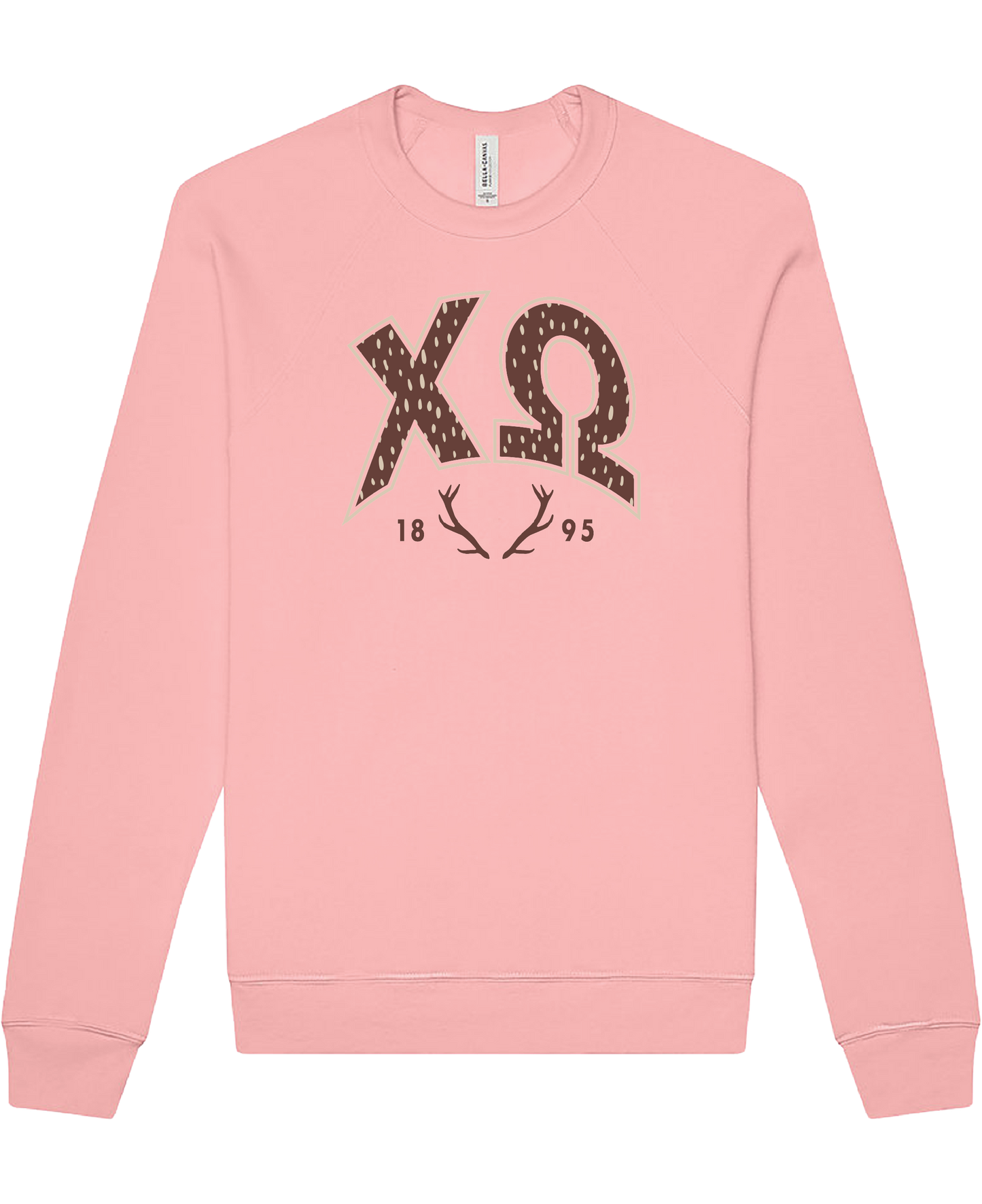 Chi Omega Fawn Print Varsity Crewneck