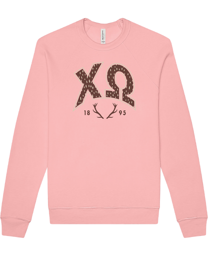 Chi Omega Fawn Print Varsity Crewneck