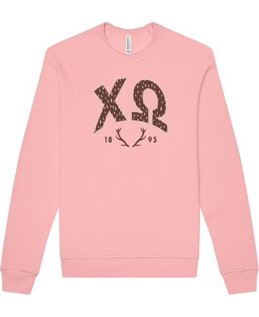 Chi Omega Fawn Print Varsity Crewneck