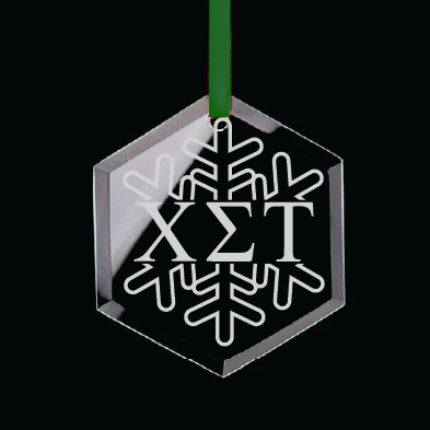 Chi Sigma Tau Hexagon Single-Snowflake Ornament w/ Green Ribbon
