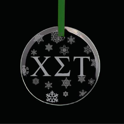 Chi Sigma Tau Round Multi-Snowflake Ornament w/ Green Ribbon