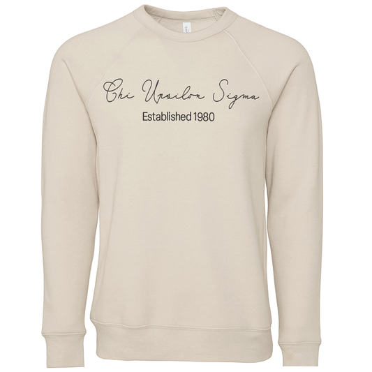 Chi Upsilon Sigma Embroidered Scripted Name Crewneck Sweatshirts