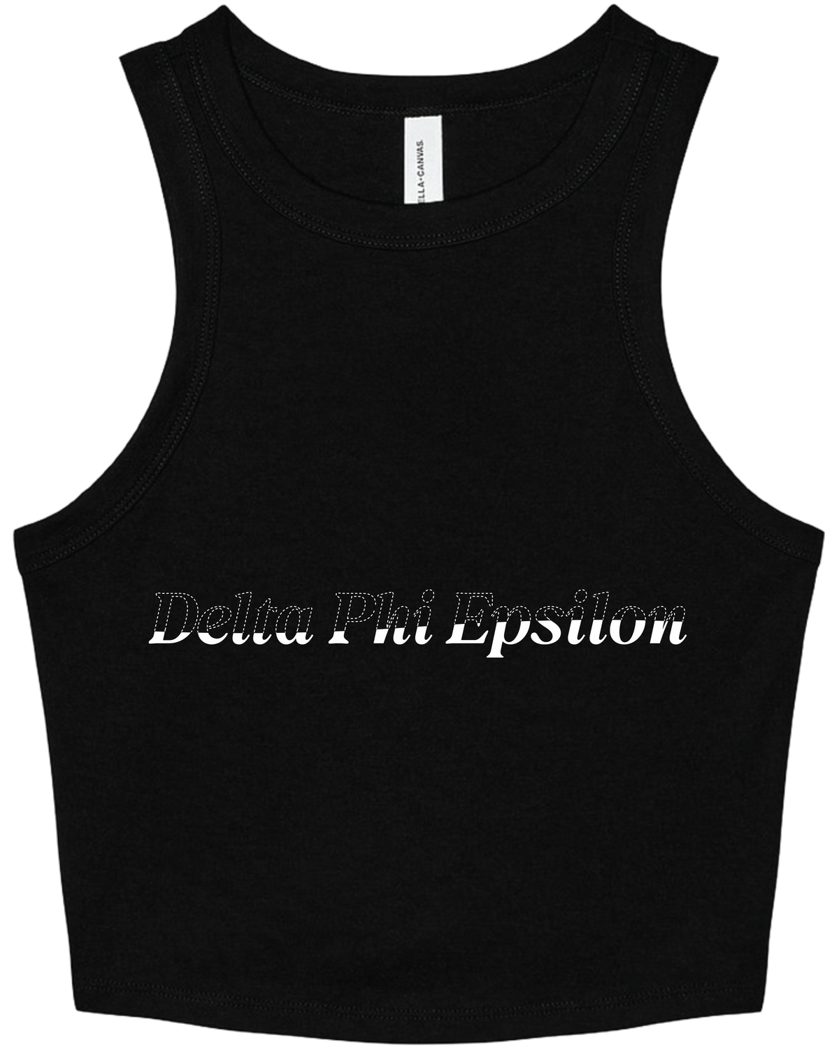 Delta Phi Epsilon Stitched Outline Cropped Tanks