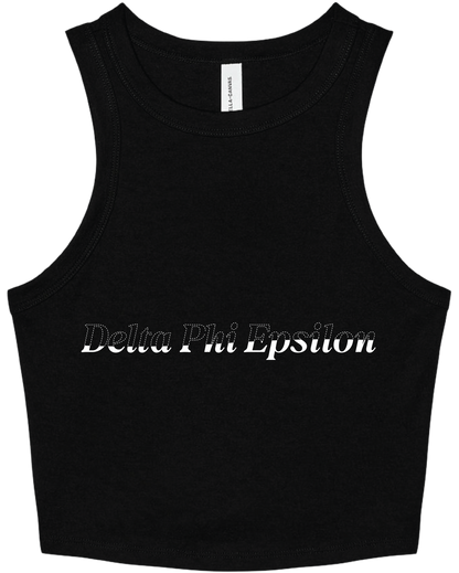 Delta Phi Epsilon Stitched Outline Cropped Tanks
