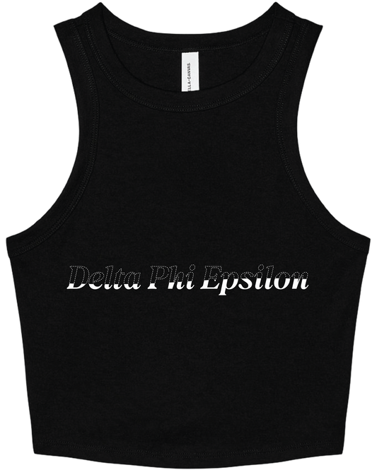 Delta Phi Epsilon Stitched Outline Cropped Tanks