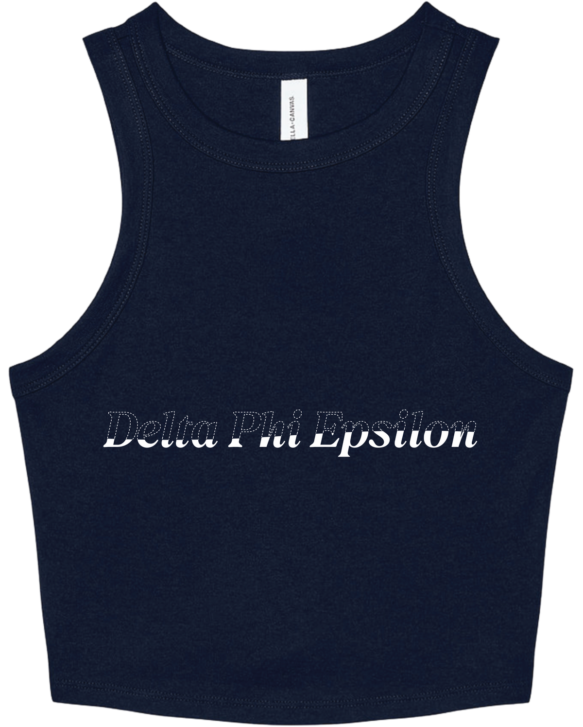 Delta Phi Epsilon Stitched Outline Cropped Tanks
