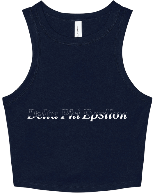 Delta Phi Epsilon Stitched Outline Cropped Tanks