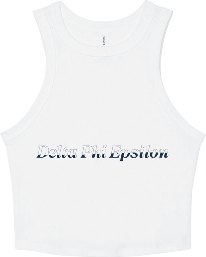 Delta Phi Epsilon Stitched Outline Cropped Tanks