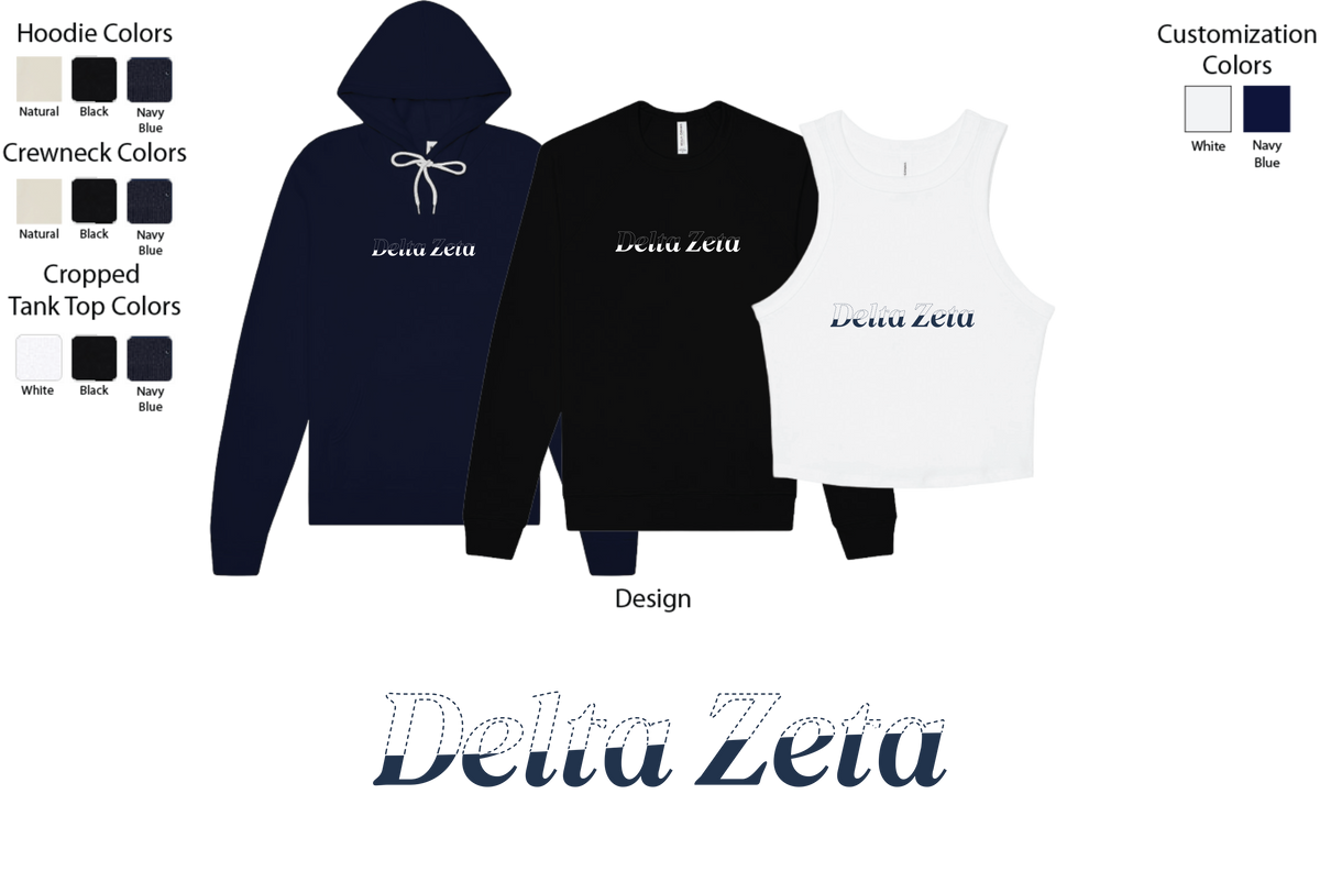 Delta Zeta Stitched Outline Cropped Tanks