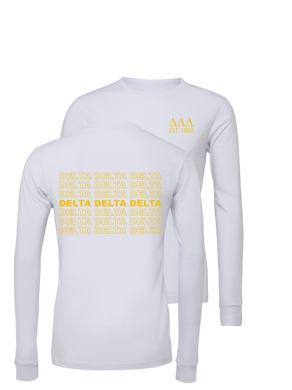 Delta Delta Delta Repeating Name Long Sleeve T-Shirts