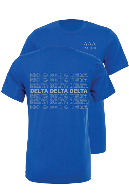 Delta Delta Delta Repeating Name Short Sleeve T-Shirts