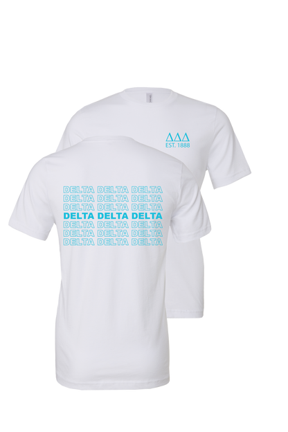 Delta Delta Delta Repeating Name Short Sleeve T-Shirts