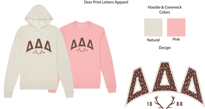 Delta Delta Delta Fawn Print Varsity Crewneck