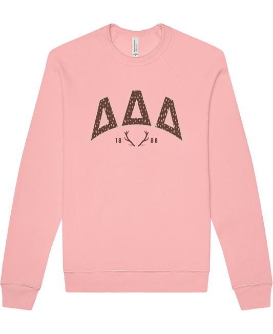 Delta Delta Delta Fawn Print Varsity Crewneck
