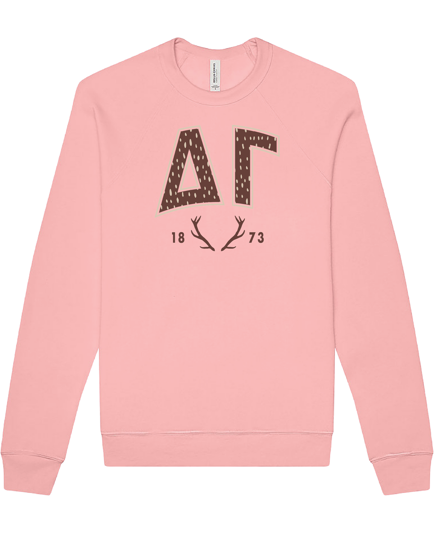 Delta Gamma Fawn Print Varsity Crewneck