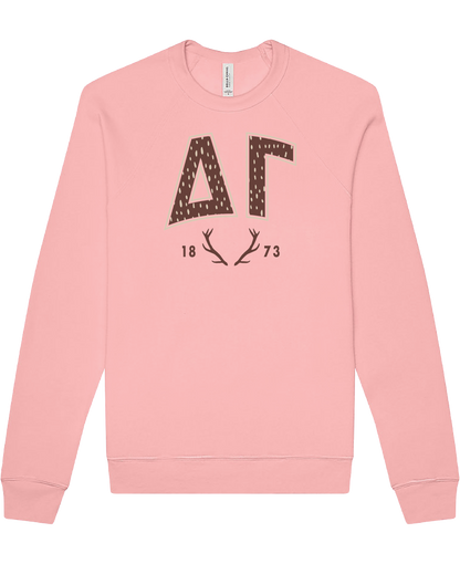 Delta Gamma Fawn Print Varsity Crewneck