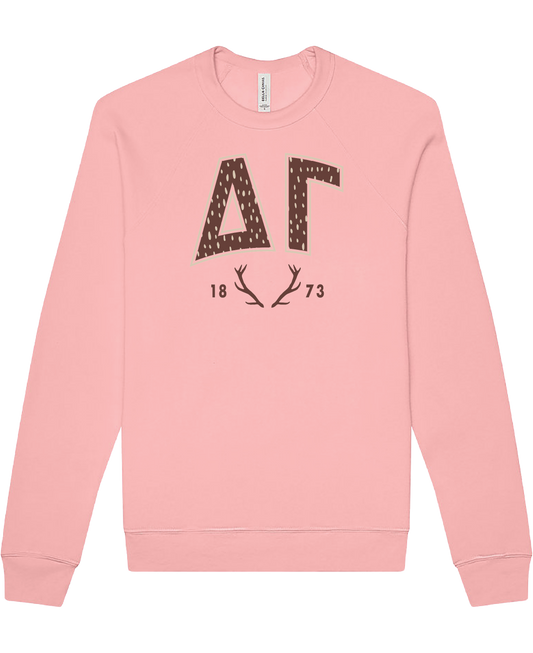 Delta Gamma Fawn Print Varsity Crewneck