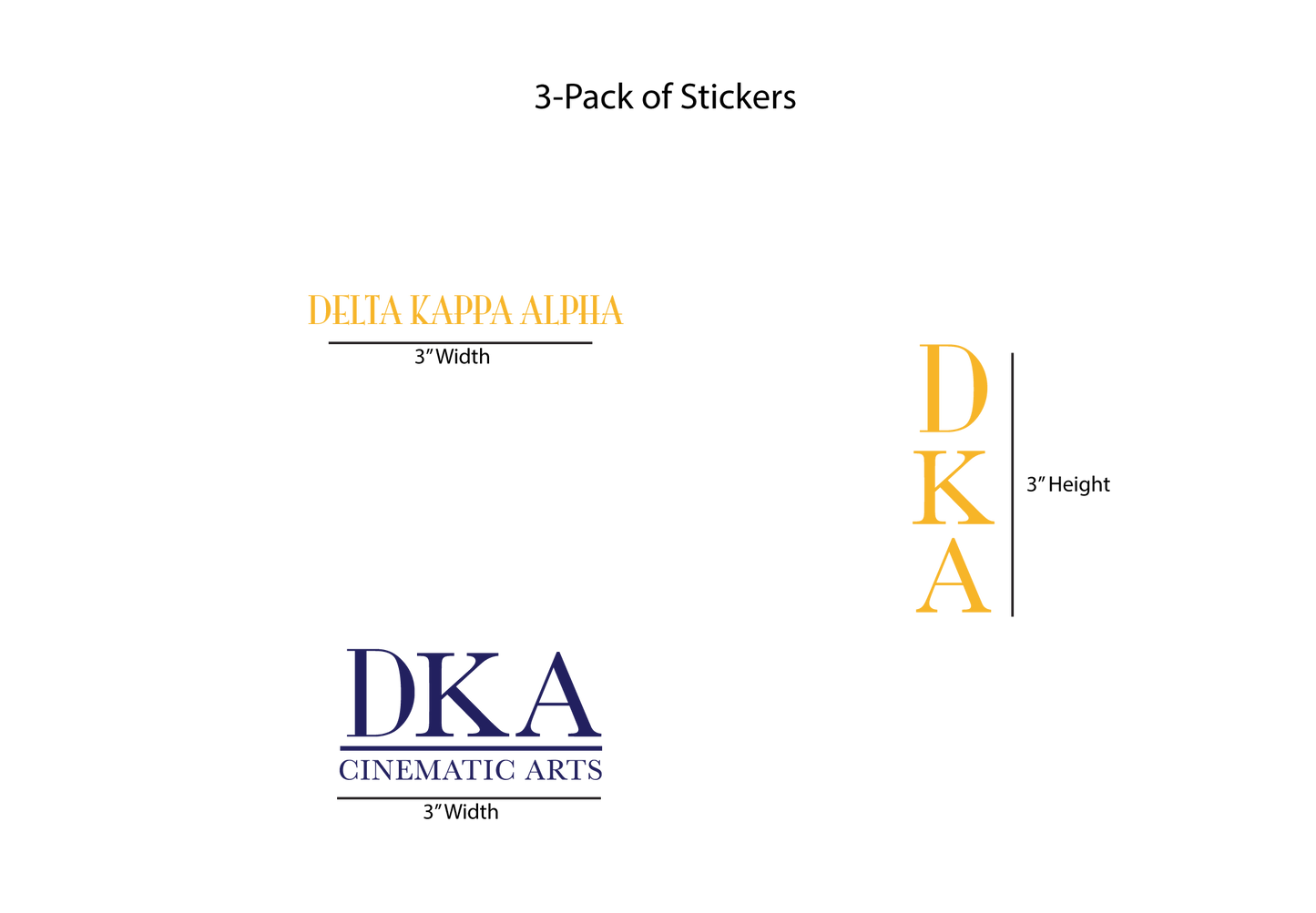Three Delta Kappa Alpha stickers of different sizes on a white background