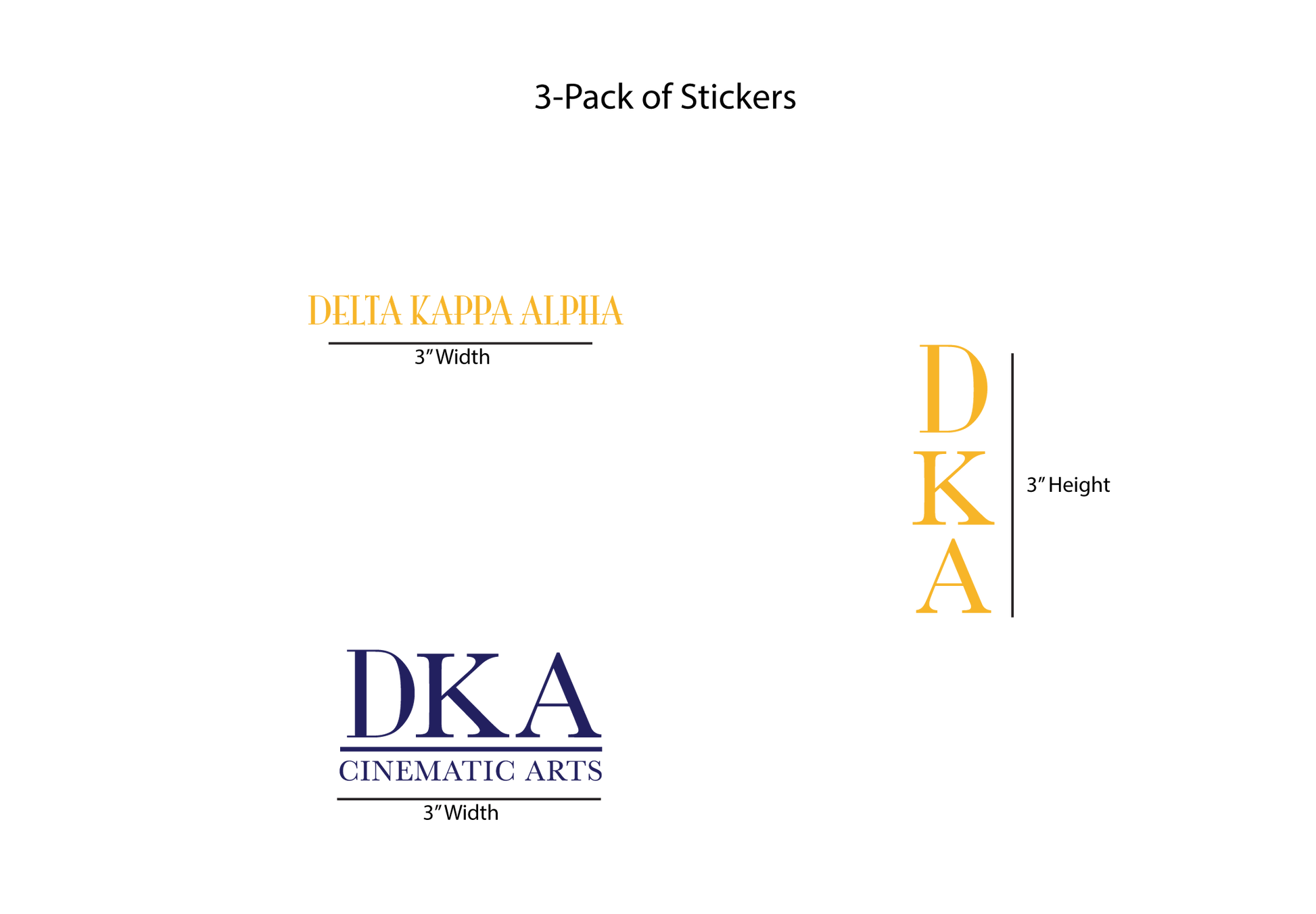 Three Delta Kappa Alpha stickers of different sizes on a white background