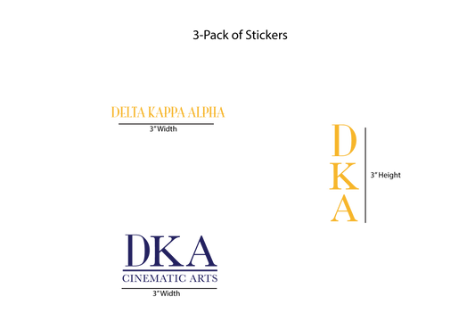 Three Delta Kappa Alpha stickers of different sizes on a white background
